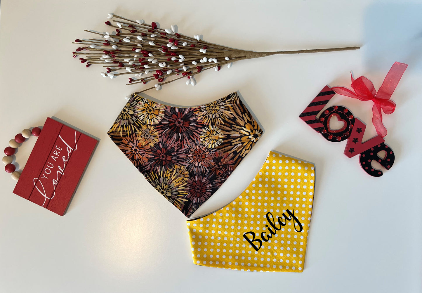 Fall Bursts - Polka Dots on Yellow - Reversible Pet Bandana