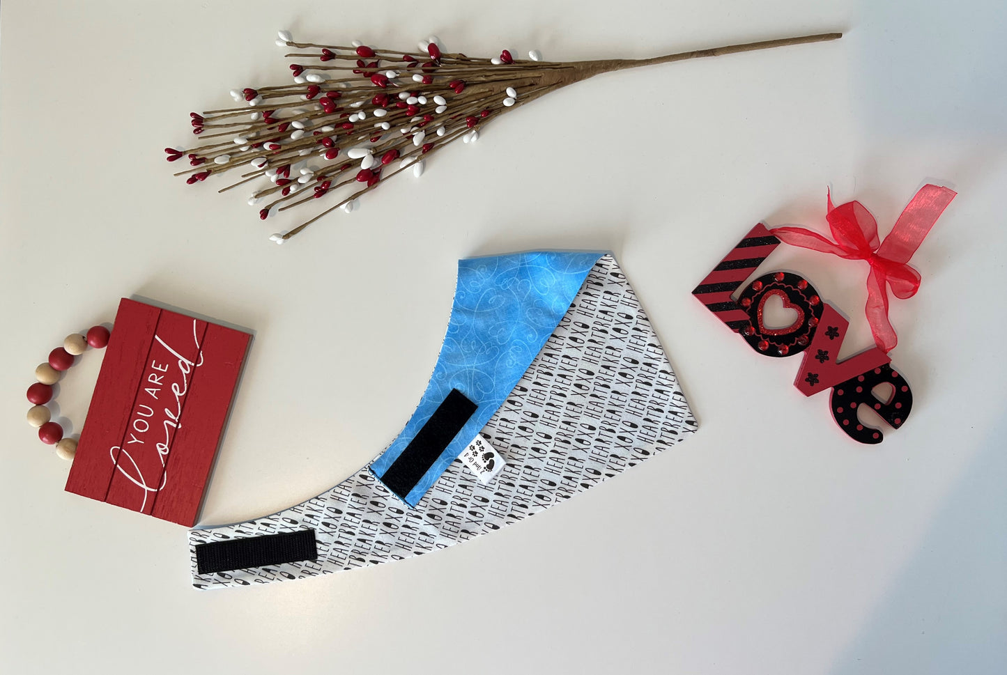Heart Breaker Text - Blue Hearts Reversible Pet Bandana