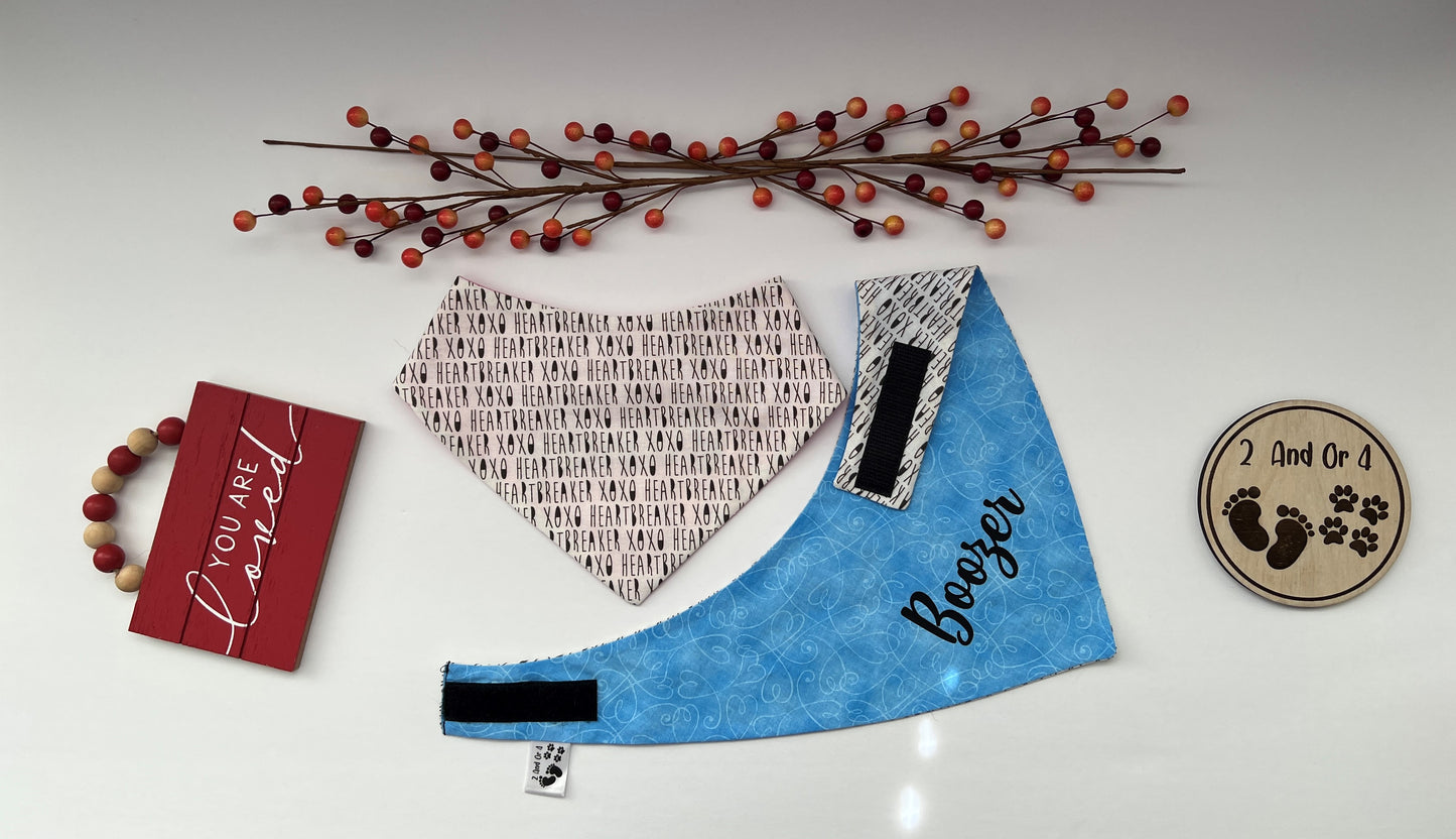 Heart Breaker Text - Blue Hearts Reversible Pet Bandana
