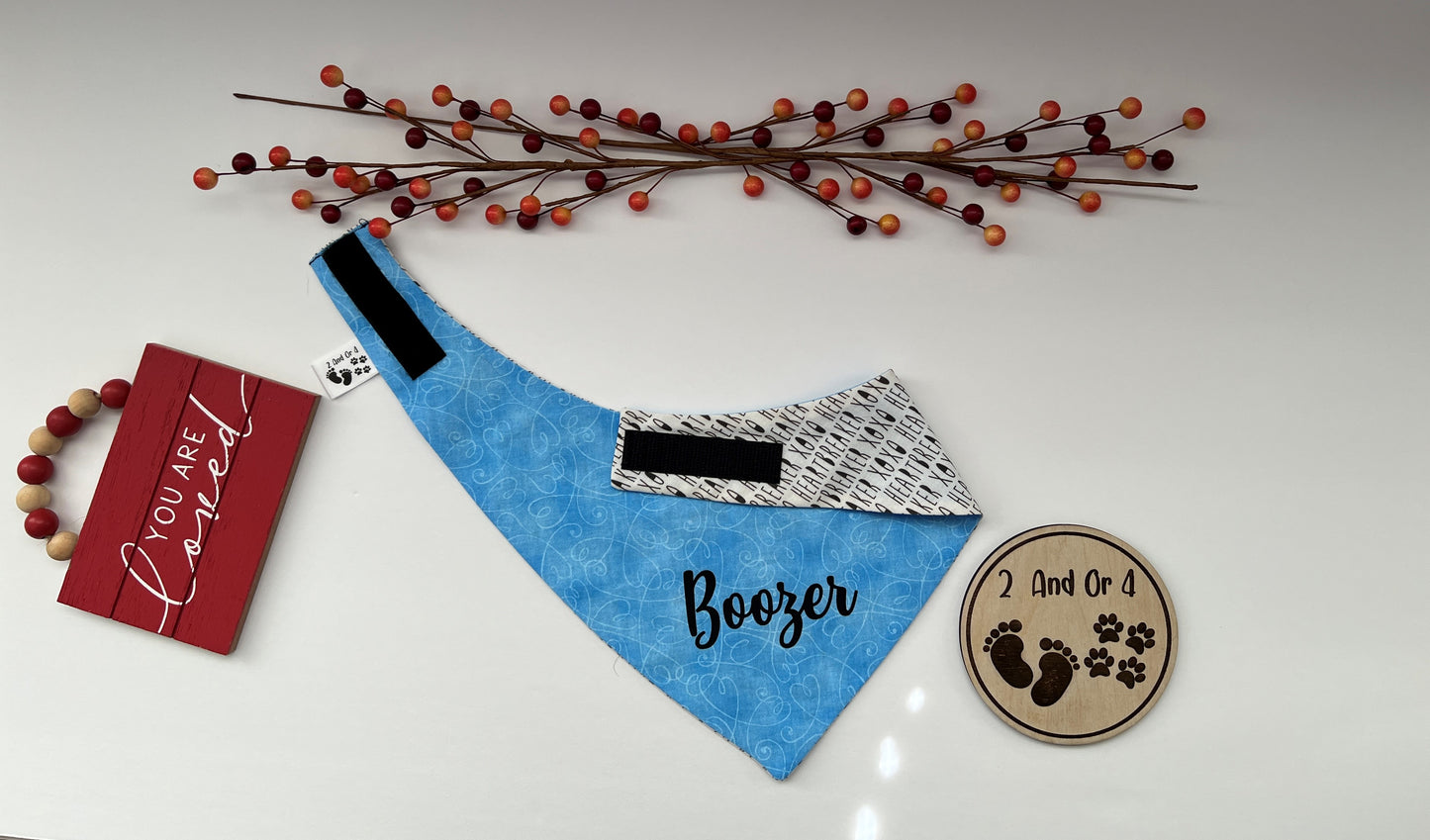 Heart Breaker Text - Blue Hearts Reversible Pet Bandana