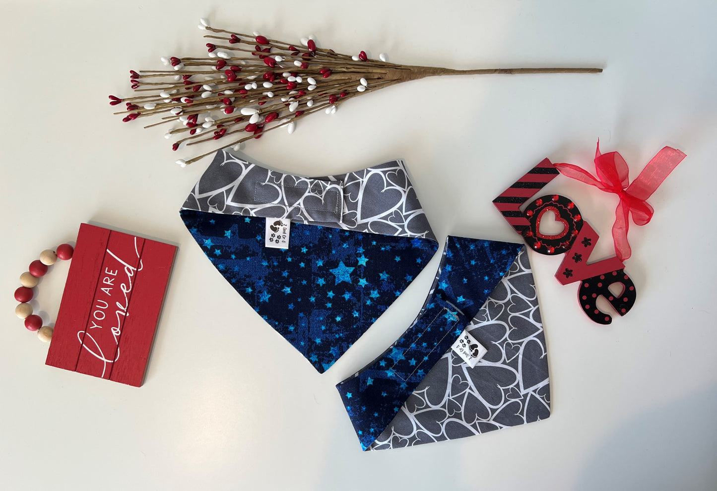 Hearts - Night Stars Reversible Pet Bandana