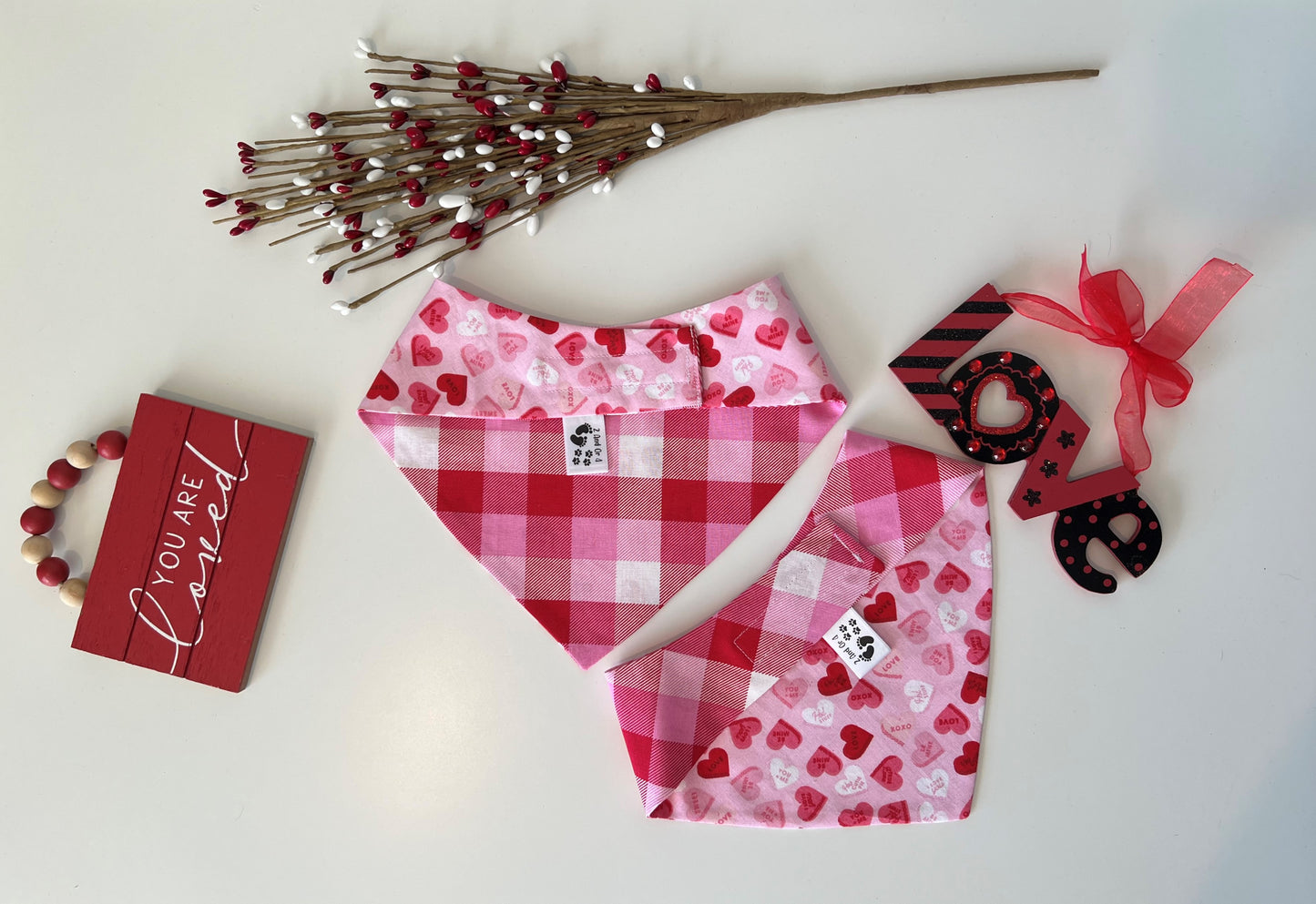 Be Mine - Pink Check Reversible Pet Bandana