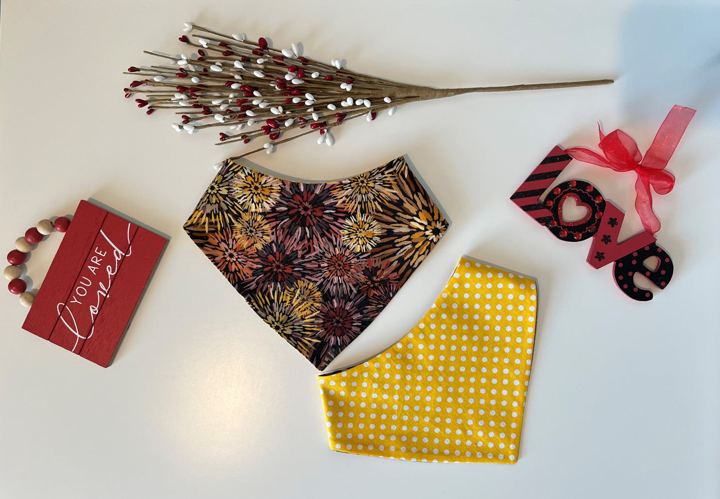 Fall Bursts - Polka Dots on Yellow - Reversible Pet Bandana