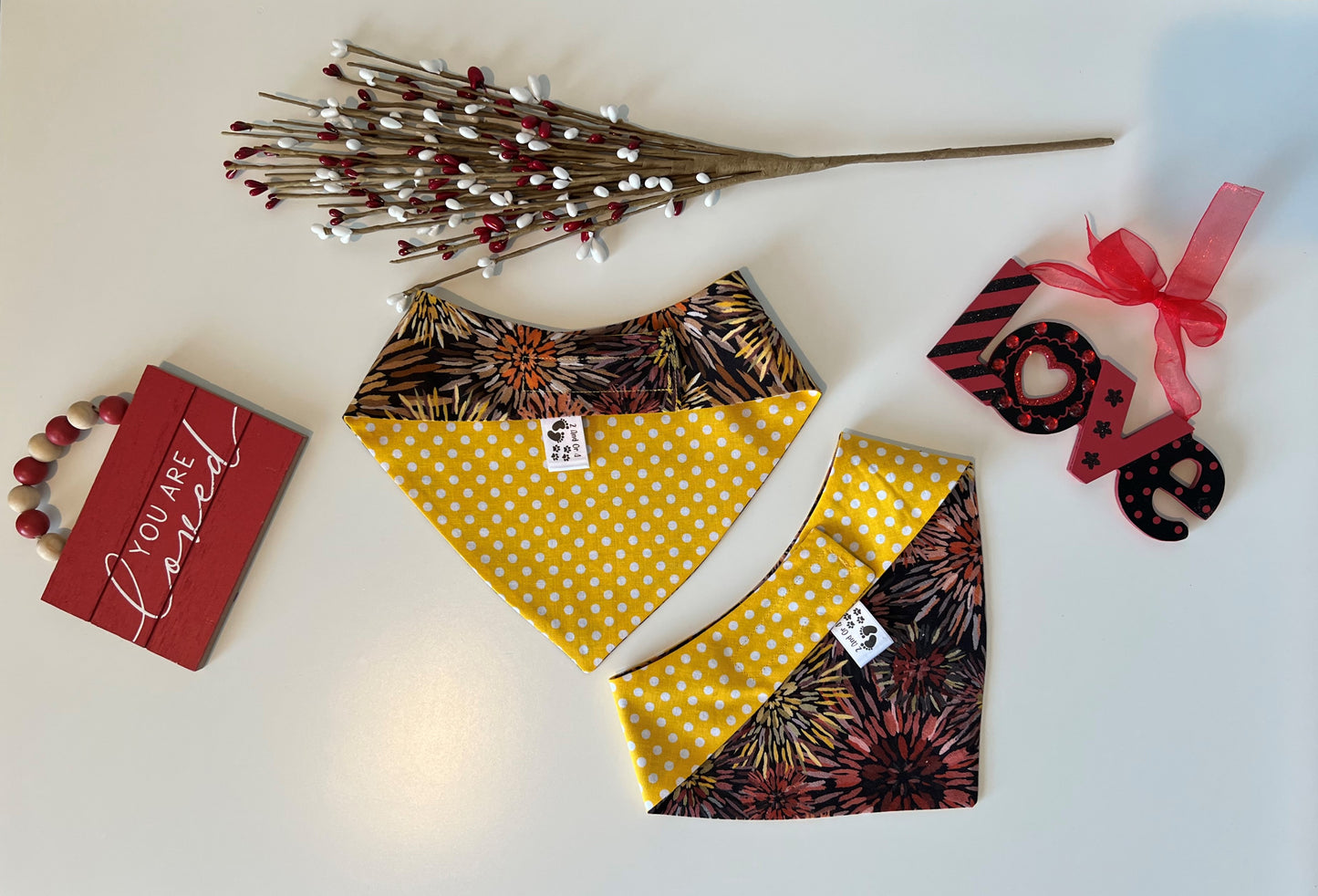 Fall Bursts - Polka Dots on Yellow - Reversible Pet Bandana