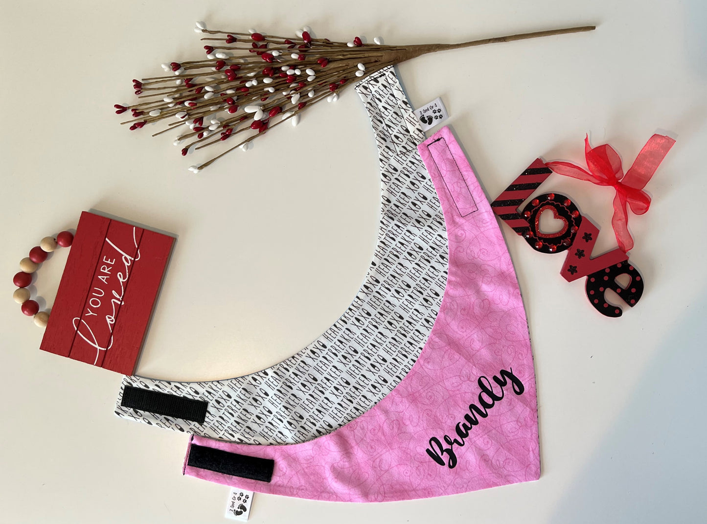 Heart Breaker Text - Pink Hearts Reversible Pet Bandana