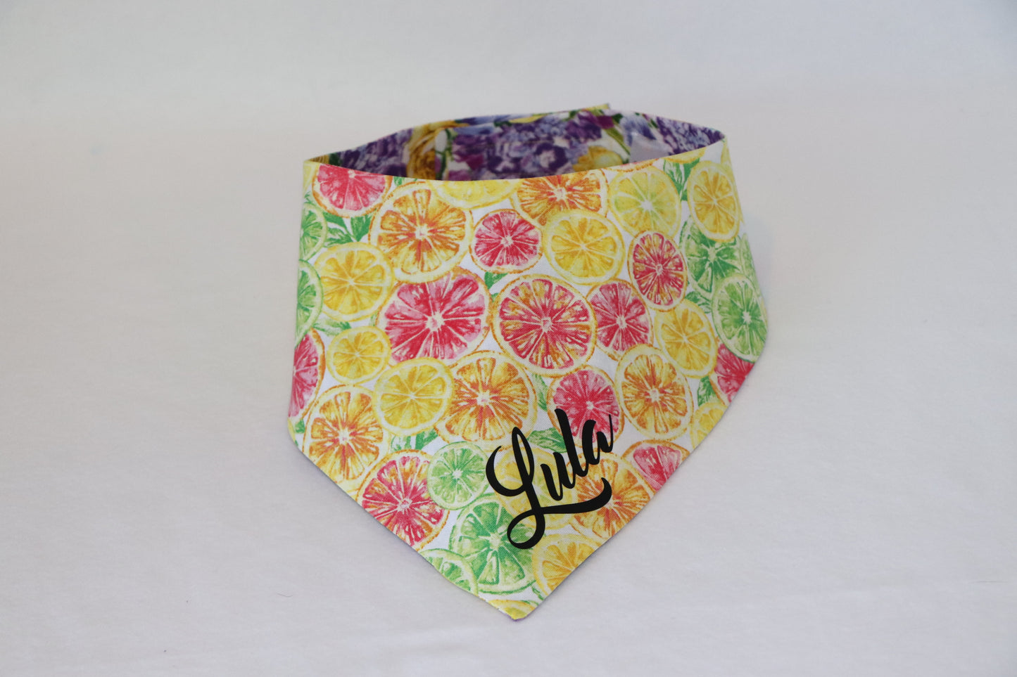 Lemon, Lime, Orange Slices - Flowers - Reversible Pet Bandana