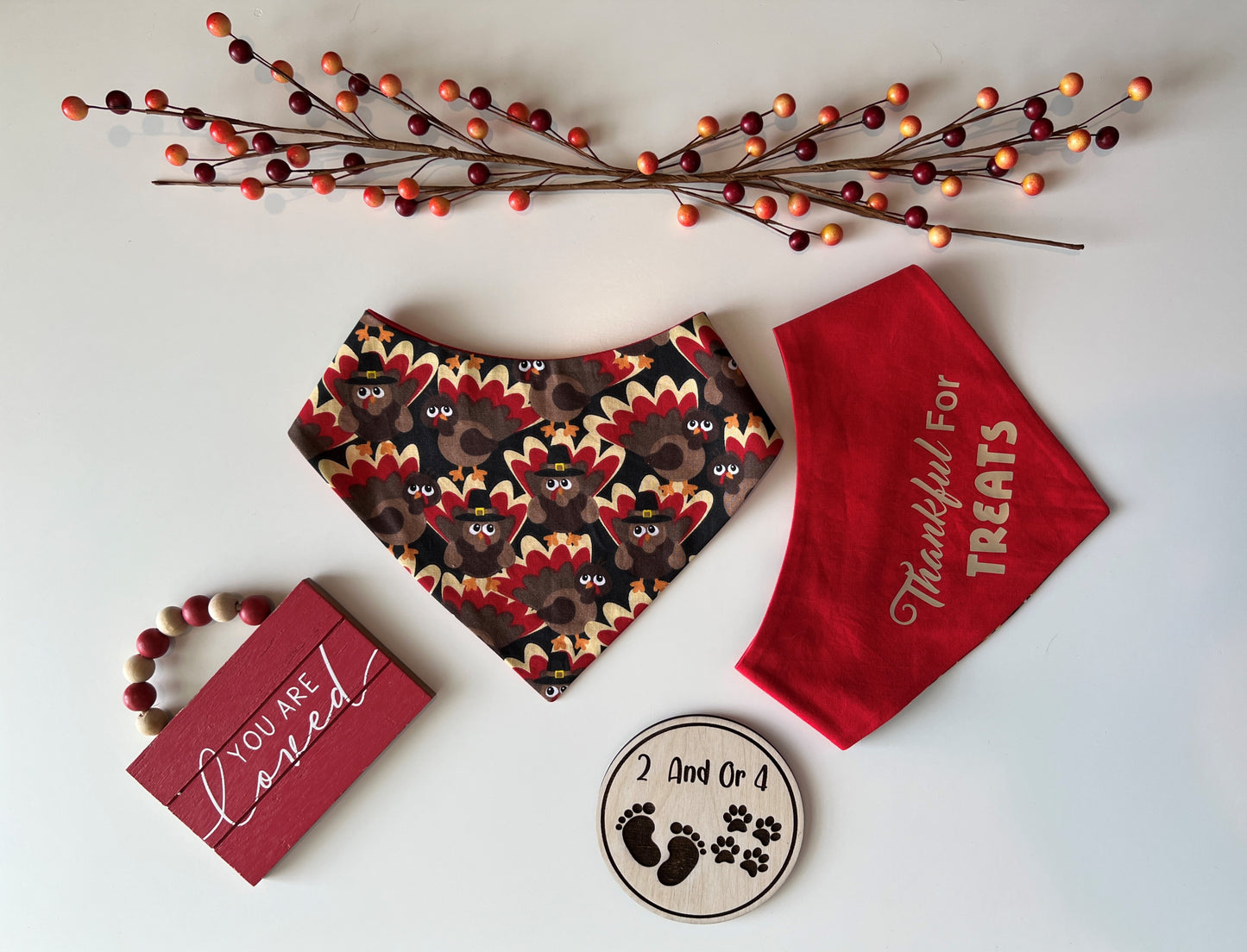 Turkeys - Thankful For Treats - Reversible Pet Bandana